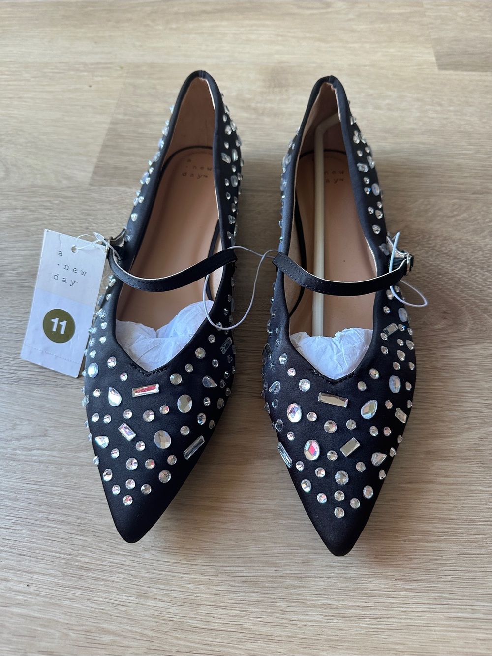 a new day Black Rhinestone Mary Jane Pointed Flats